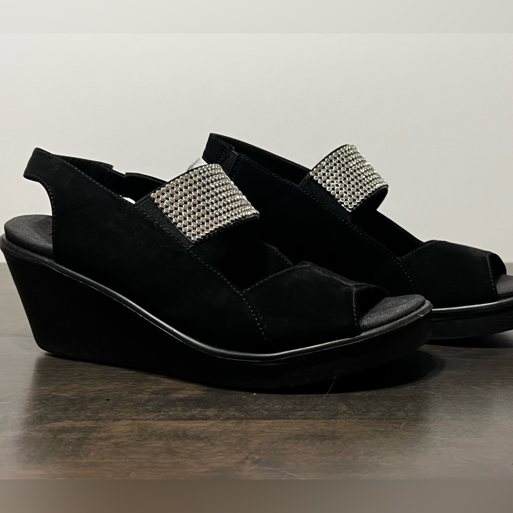 COPY - Sketchers black rhinestone wedges. Size 8.